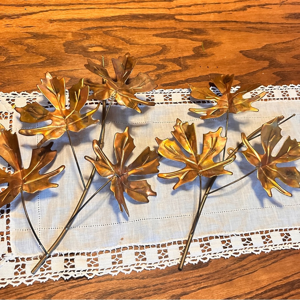 Vintage MCM brass gold copper leaf wall decor set of 2